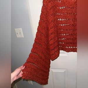 Free People caught up bell-sleeve crochet sweater, size XS.